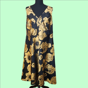 Robbie Bee Black and Gold Floral Midi Dress, Size 18W